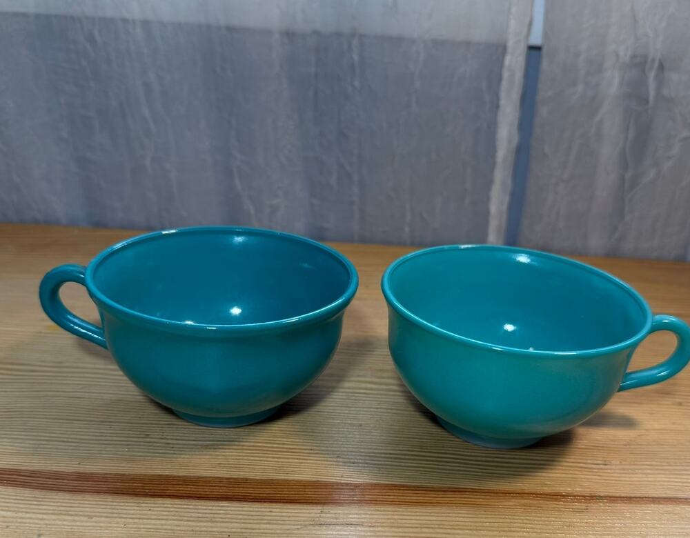 Vintage Teal Milk Glass Tea Cups Set of 2 Turquoise Coffee Mugs